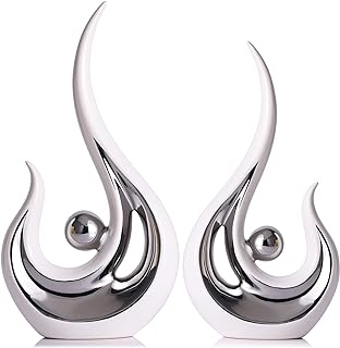 LCCCK 2-Pack Modern Abstract Art Home Decor Accent, Contemporary Statues Coffee Table Decor for Living Room, Dining Room Centerpieces, Ceramic Sculptures and Silver Knick Knacks for TV Stand Decor