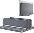 OMOTON Vertical Laptop Stand [Updated Double Version], Desktop Aluminum Mac Book Stand with Adjustable Dock Size, Fits All Mac Book, Surface, Chrome Book and Gaming Laptops (Up to 17.3 inch) (Grey)