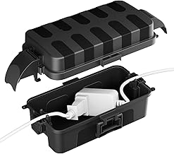 FLEMOON IP55 Outdoor Electrical Box Waterproof with Detachable Awning Covers, 8.3 x 4.1 x 3.7 inch Weatherproof Extension Cord Cover, Easy Installation for Outdoor Plug, Outlet, String Lights, Black
