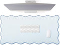 Hahafelt Scalloped Desk Mat Large Desk Pad Cute Coquette Table Mat Back to School Preppy Table Make up Pad Nonslip Graduation Gift with Stitching Waterproof Gaming(Blue,31.5 x 15.8 Inches)