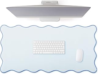 Hahafelt Scalloped Desk Mat Large Desk Pad Cute Coquette Table Mat Back to School Preppy Table Make up Pad Nonslip Graduation Gift with Stitching Waterproof Gaming(Blue,31.5 x 15.8 Inches)
