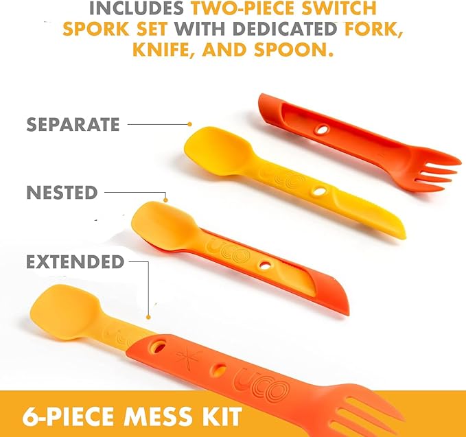 UCO 6-Piece Camping Mess Kit with Bowl, Plate, Collapsible Cup, and Switch Camping Spork