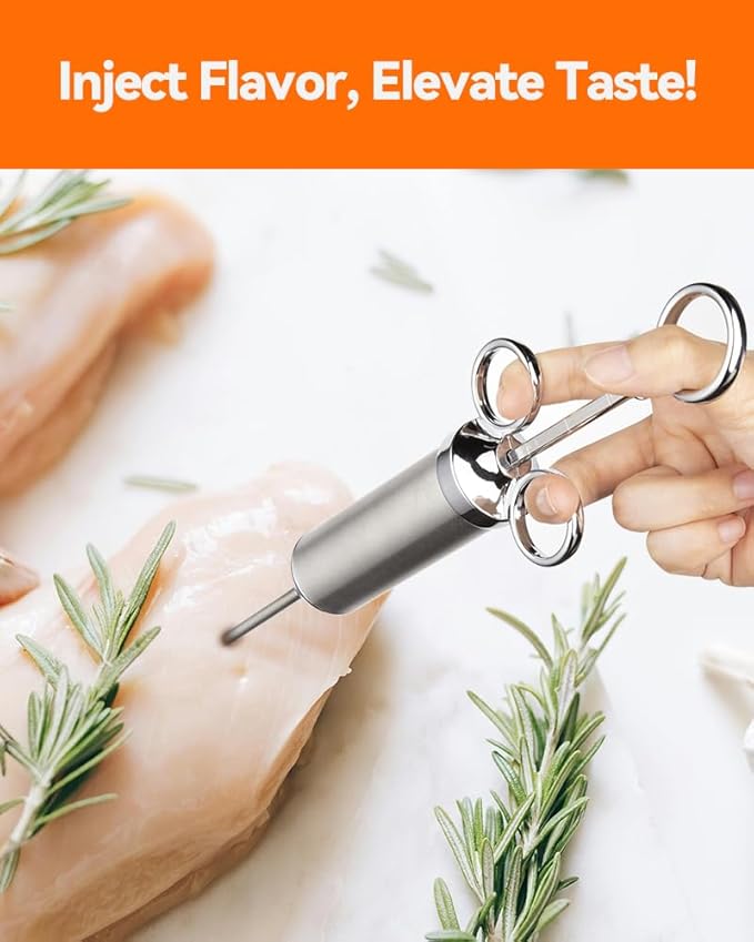 Brigii Meat Injector Syringe, 2oz Turkey Injector Seasoning, 304-Stainless Steel Seasoning Injector with 3 Marinade Needles and 3 Cleaning Brushes for Smoked BBQ Grilling