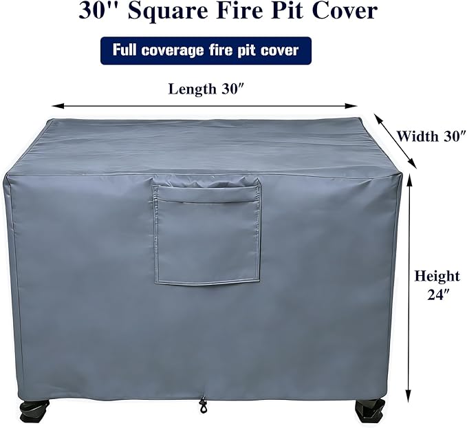Chinchilla Heavy Duty 30 Inch Square Fire Pit Cover - 100% Waterproof & Weatherproof, Durable All-Season Protection for 28/29/30 Inch Propane Fire Pits and Tables