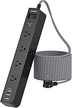10 ft Surge Protector Power Strip, Flat Plug Extension Cord with 8 Widely Spaced AC Outlets and 3 USB Ports, ETL Listed Desktop Charging Station for Home Office Travel Computer Wall Mount, Black