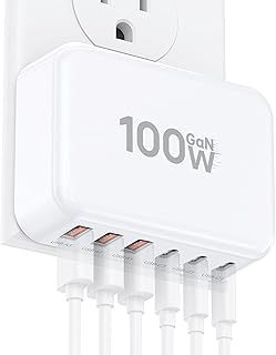 Fast Charger Block, GaN 6 Port USB C Charging Station Hub Cube, 100W Multiport Type C Wall Charger Power Strip Plug with PD 3.0+QC for iPhone13 14 15 16 17 Pro Max XR XS 8 7, Samsung, iPad, Table