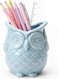 ComSaf Ceramic Pen holder, Owl Shaped Pencil holder for Desk, Unique Owl Gifts Office Desk Accessories, Cute Home Decor, Blue Pencil Cup Pen Organizers for Home, School, Office Decorations, Pack of 1