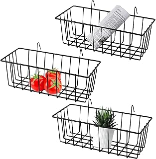 Gddochn 3 Pack Grid Panel Hanging Wire Basket, Storage and Display Basket for Wall, Kitchen, Home Decor Supplies, Potted Plants, Black