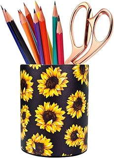 Sunflower Pen Holder, Pencil Holder Desk Organizer for Women Girls, Floral Makeup Brush Holder, Ideal Gift for Office, Classroom, Home(blackSunflower)