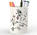 Mango Steam Metal Pen Holder, Makeup Brush Cup Organizer for Office, Bathroom, Vanity (White, Bird)