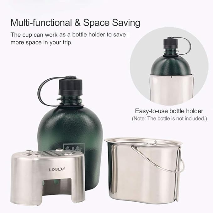 Lixada Camping Cookware Stainless Steel Canteen Cup Hanging Pot with Wood Stove Set for Outdoor Survival Backpacking Hiking Picnic