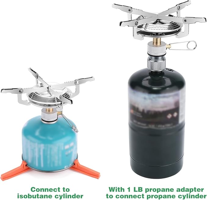 WADEO Portable Camping Stove Burner, Backpacking Stove with 1LB Propane Tank Adapter, Fuel Can Canister Stand and Carry Case, Portable Collapsible Propane Camping Burner for Outdoor Cooking