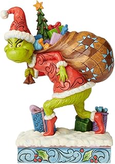 Enesco Dr. Seuss Grinch by Jim Shore Santa Grinch Figurine Tip Toeing with Gifts, Grinchmas Stone Resin Hand Crafted Collectible Christmas Figurines Home Decor Sculpture Statue, 7.68 Inch, Multicolor
