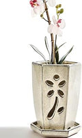 vensovo 4 Inch Ceramic Orchid Pot with Holes and Attached Saucer, Small Hexagon Orchid Planter for Repotting, Promotes Air Circulation and Drainage for Healthy Roots, Indoor Outdoor, Milk White