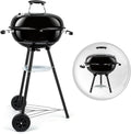18 Inch Charcoal Grill, Leonyo Portable Barbecue Kettle Grill, Round Smoker with Wheels and Porcelain-Enameled Lid for Outdoor Cooking, Camping, Backyard and Beach, Black