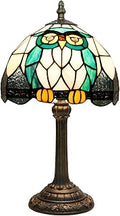 Tiffany Owl Animal Stained Glass Table Lamp Handmade Bedside Table Night Unique Cute Accent Nightstand Light Antique Art Craft Gifts Lamp for Home Office Dormitory Bar Decorate