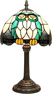 Tiffany Owl Animal Stained Glass Table Lamp Handmade Bedside Table Night Unique Cute Accent Nightstand Light Antique Art Craft Gifts Lamp for Home Office Dormitory Bar Decorate