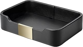 SANZIE Luxury Leather Tray Organizer Valet Tray Key Tray for Entryway Table Desktop Storage Catchall Tray Decorative Tray for Jewelry Keys Wallet Phone Watch (Metal Gilded, Black)