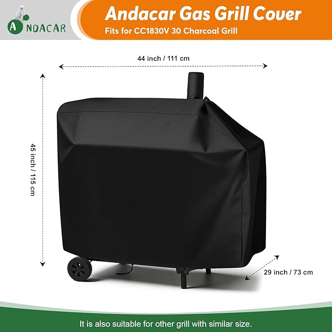Charcoal Grill Cover for CC1830V 30 Charcoal Grill, Smoker Grill Cover for Outdoor Grill Waterproof BBQ Grill Cover - 44" L×29" W×45" H, Black