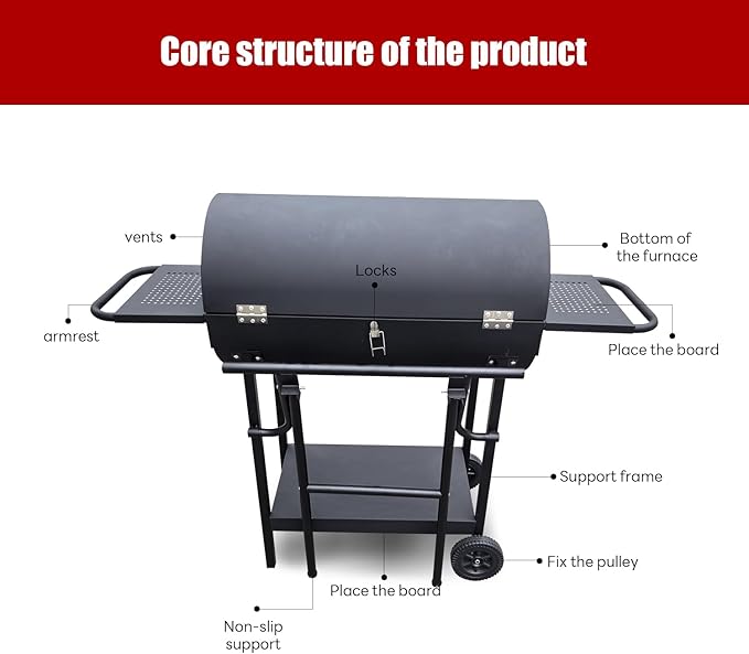 Barrel grill charcoal - Barrel charcoal grills with side shelf, Large Sturdy BBQ Charcoal Grill suitable for outdoor camping,backyards, and patios (Extra Large)