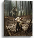 Jesus with Lamb Christian Canvas Wall Art, Running After Lost Lamb Religious Canvas Print, Gallery Wrapped Ready to Hang Fade Resistant Faith Decor for Living Room Prayer Room Church