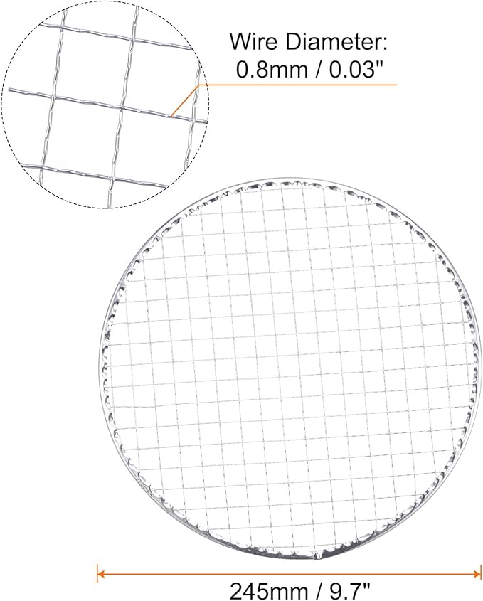 HARFINGTON 10pcs Round BBQ Grill Net 9.7" Dia Galvanized Iron Barbecue Mesh Mat for Baking Smoking Charcoal Grilling Roasting