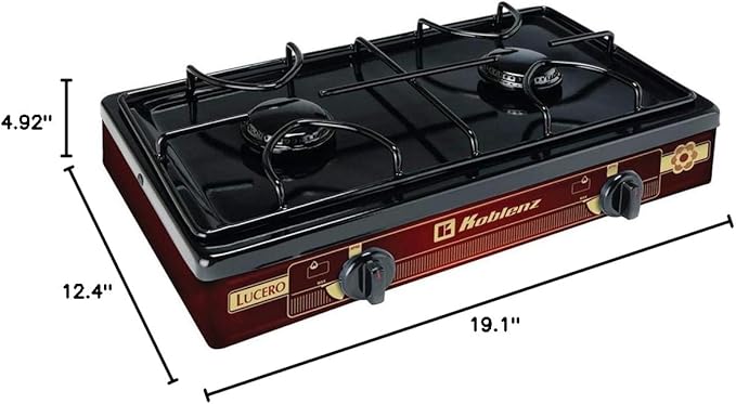 Koblenz PFK-200A 2 Burner Propane Stove, 8,000 BTU Portable Cooktop, Porcelain Cover, Manual Ignition, LP Gas, Camping Stoves for Outdoor, Tailgating, Cookouts, Bronze