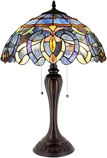 WERFACTORY Tiffany Lamp Blue Purple Cloud Stained Glass Style Table Lamp 16X16X24 Inches Desk Bedside Reading Light Resin Base Decor Bedroom Living Room Home Office S558 Series