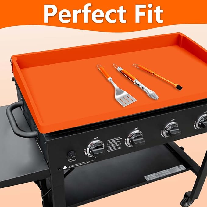 BANGIE 17" Silicone Griddle Mat for Blackstone Accessories - Anti-Warping & UV-Resistant Cover for Single-Burner Tabletop Grill, Blocks Condensation Rust (Orange)