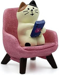 Refintural Cute Cat Playing Phone on Sofa Resin Figurine Desk Decor & Cat Lover Gift (Pink Sofa)