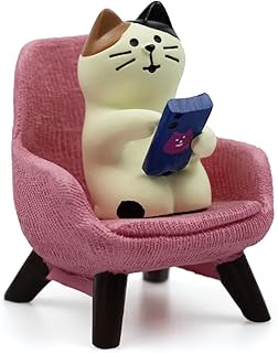 Refintural Cute Cat Playing Phone on Sofa Resin Figurine Desk Decor & Cat Lover Gift (Pink Sofa)