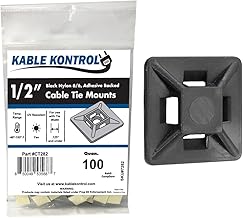 Kable Kontrol Zip Tie Mounts, 1/2” Sq, Black, 100 Pcs, Adhesive Backed Multi-Purpose UV-Resistant Mounting Squares Nylon Cable Tie Wrap Anchor Pads for Cable Management