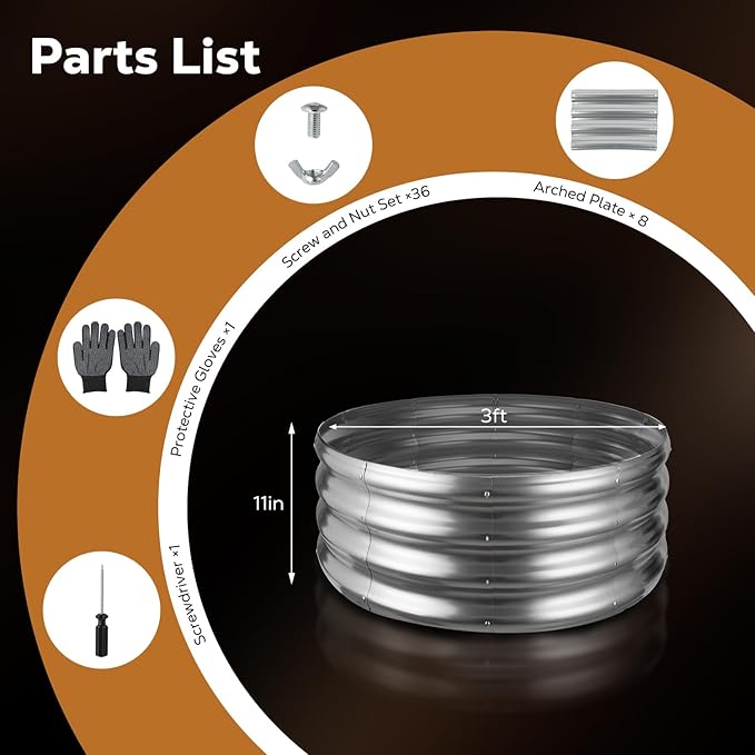 Raynesys 36 Inch Round Galvanized Fire Pit Ring, Silver Round Galvanized Fire Ring, 3 Feet Diameter Fire Pit, Outdoor Pits for Backyard, Camping, Bonfire