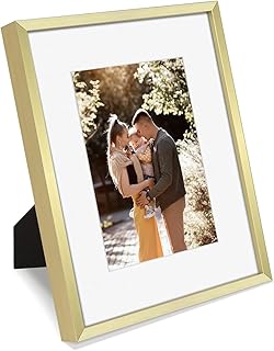 Golden State Art, Gold 8x10 Aluminum Frame for 8 x 10 Picture or 5x7 Photo with Mat - Shatter - Resistant Glass - Wall or Tabletop Display - 1 Pack