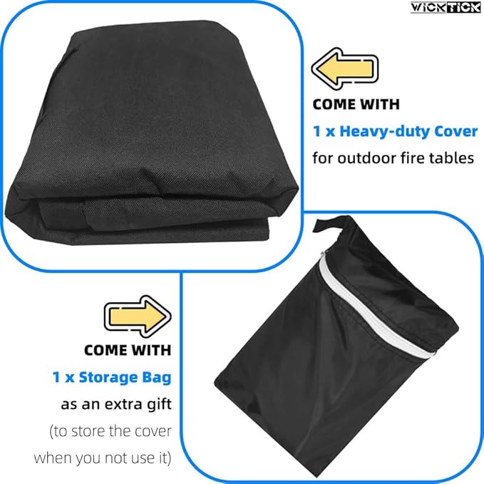 WICKTICK Square Gas Fire Pit Cover 28 x 28 x 25 Inch, Waterproof & 600D Heavy Duty Fire Table Cover, Compatible with Ciays, Xbeauty, Yaheetech, BALI OUTDOORS and more 28x28 Inch Patio Propane Firepits