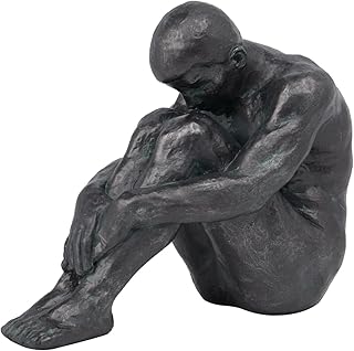 Guichifun Sitting Man Sculptures Home Decor - Resin Bronze Male Holding Arms Legs Lonely Statues Decorative Objects Outdoor Gift for Men 7.5 x 3.7 x 5.8 Inch
