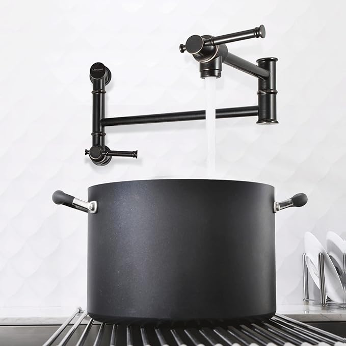 Oil Rubbed Bronze Pot Filler, Lava Odoro Contemporary Pot Filler Faucet Two-Attachment Wall Mount Folding Kitchen Pot Filler Faucet with Swing Arm, PF312-ORB