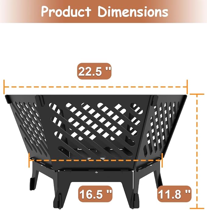 22.5 Inch Portable Hexagon Fire Pit with Travel Bag — Smokeless Patented Design Outdoor Wood Burning Fire Pit for Camping, Backyard, Patio, Bonfire, Picnic and BBQ, Diagonal Hollow Style