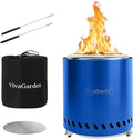 9.5 X 8.6 Inch Tabletop Fire Pit, VivaGarden Portable Firepit, Smokeless Table Top Firepit, Safe Burning Camping Stove, Fueled by Pellets or Wood, Forks, Mat & Travel Bag Included, Blue