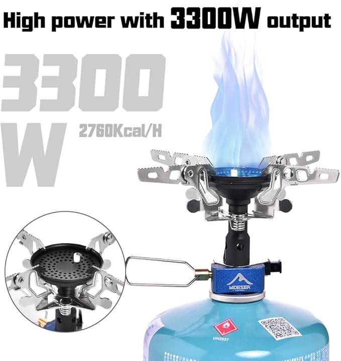 Widesea Portable Camping Stove with Canister Stand & 4 Detachable Legs Mini 3300W Power Backpacking Stove with Electronic Ignition Ultralight Compact for Outdoor Cooking, Hiking, Picnics