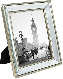 Isaac Jacobs 8x10 Silver Beveled Mirror Picture Frame - Classic Mirrored Frame with Deep Slanted Angle Made for Wall Décor Display, Photo Gallery and Wall Art (8x10, Silver)