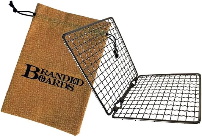 Portable Bushcraft Stainless BBQ Cooking Grill Grate, Bamboo Cutting Board, Burlap Bag, Mini Knife, Fire Starter Kits. Camping, Campfires, Backpacking, Hunting & Fishing Gear