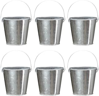 Galvanized Tin Metal Buckets with Handle, 6 Pack 5.91 Inch Iron Pail, Easter Bucket,Pencil Holder and Flower Pots,Craft Supply Holders for Events,School Storage and Party (Silver)