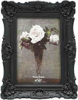 CISOO 4x6 Vintage Picture Frame Antique Ornate Black Photo Frame, for Table Top and Wall Display, Decorative Floral Design Retro Home Decor, Photo Gallery Art