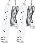 2 Pack Power Strip Surge Protector - 5 Widely Spaced Outlets 4 USB Charging Ports, 1875W/15A with 6Ft Braided Extension Cord, Flat Plug, Overload Surge Protection, Wall Mount for Home Office,White