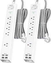 2 Pack Power Strip Surge Protector - 5 Widely Spaced Outlets 4 USB Charging Ports, 1875W/15A with 6Ft Braided Extension Cord, Flat Plug, Overload Surge Protection, Wall Mount for Home Office,White