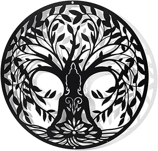 NBEADS Tree of Life and Yoga Metal Wall Art Decor, 11.8" Black Wall Hanging Decor Silhouette Wall Art for Home Bedroom Living Room Bathroom Kitchen Office Hotel Wall Decoration