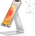 Adjustable Cell Phone Stand, OMOTON Aluminum Desktop Cellphone Stand with Anti-Slip Base and Convenient Charging Port, Fits All Smart Phones, Silver