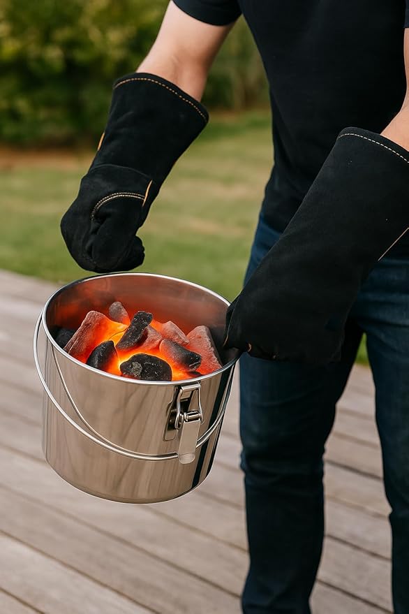 The Bincho Grill Charcoal Saver – Extinguishing Bucket (Keshizumi) for Hot Charcoal and Ash Collection, Heavy Duty Stainless Steel with Lockable Lid, 3 Gallon Capacity