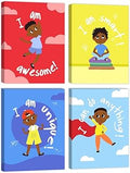 Wall Art Decor for Boys Room - Motivational Black Canvas Prints for Bedroom - African American Artwork With Inspirational Words - Kids or Teen Gift Idea - Framed Canvas Set of 4